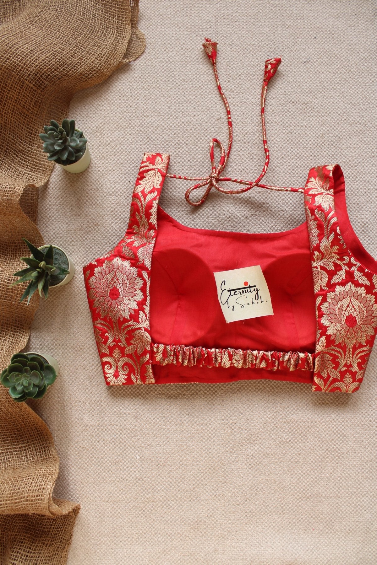 Red Brocade Elastic Noorie Blouse - Eternity by Sakshi