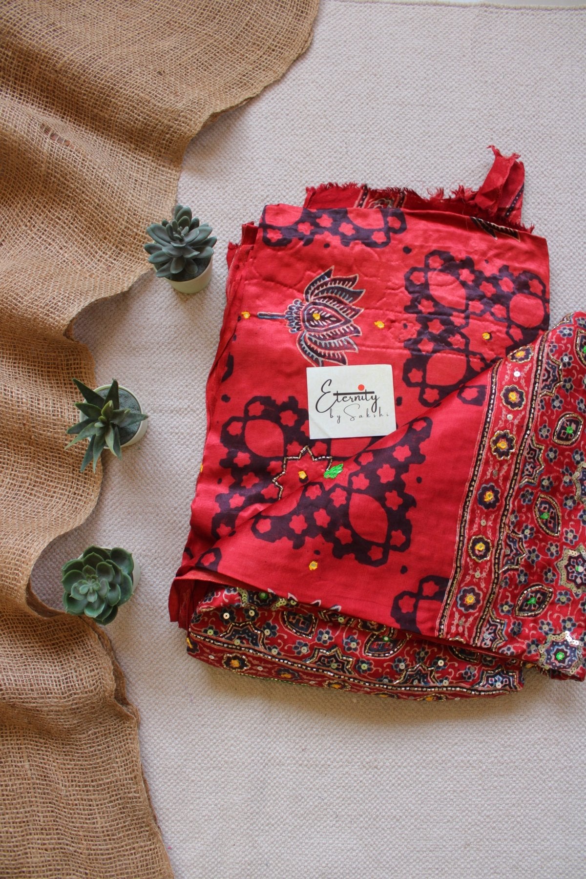 Sufi - Ajrakh Silk Handwork Saree - Eternity by Sakshi