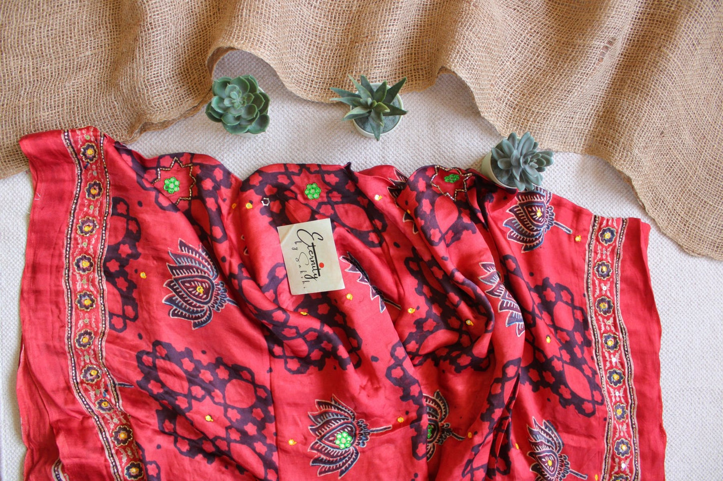 Sufi - Ajrakh Silk Handwork Saree - Eternity by Sakshi