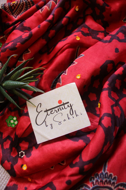 Sufi - Ajrakh Silk Handwork Saree - Eternity by Sakshi