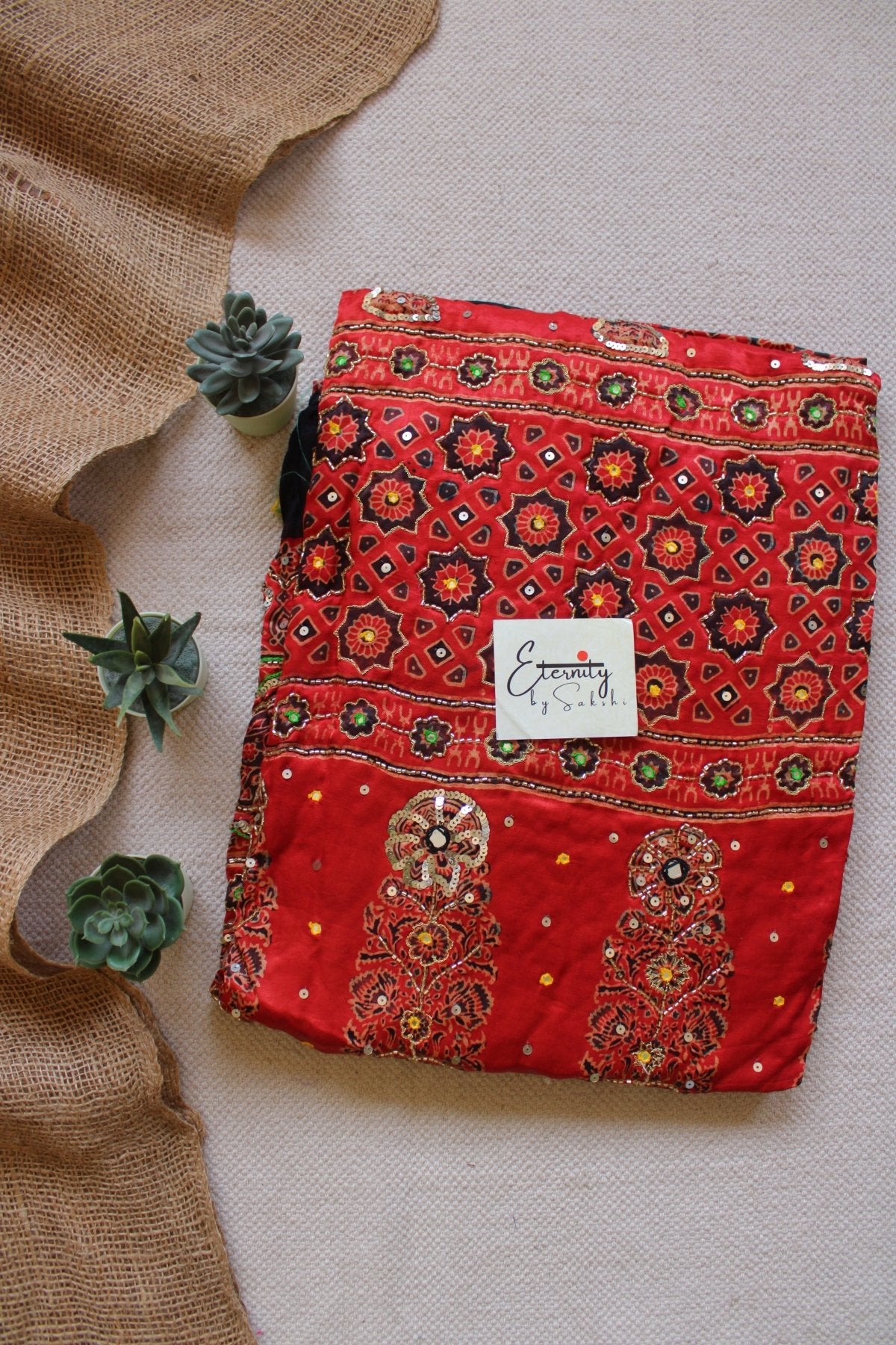 Rust Ajrakh Silk Handwork Saree - Eternity by Sakshi