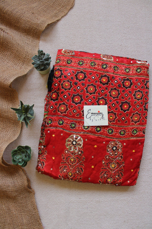 Rust Ajrakh Silk Handwork Saree - Eternity by Sakshi