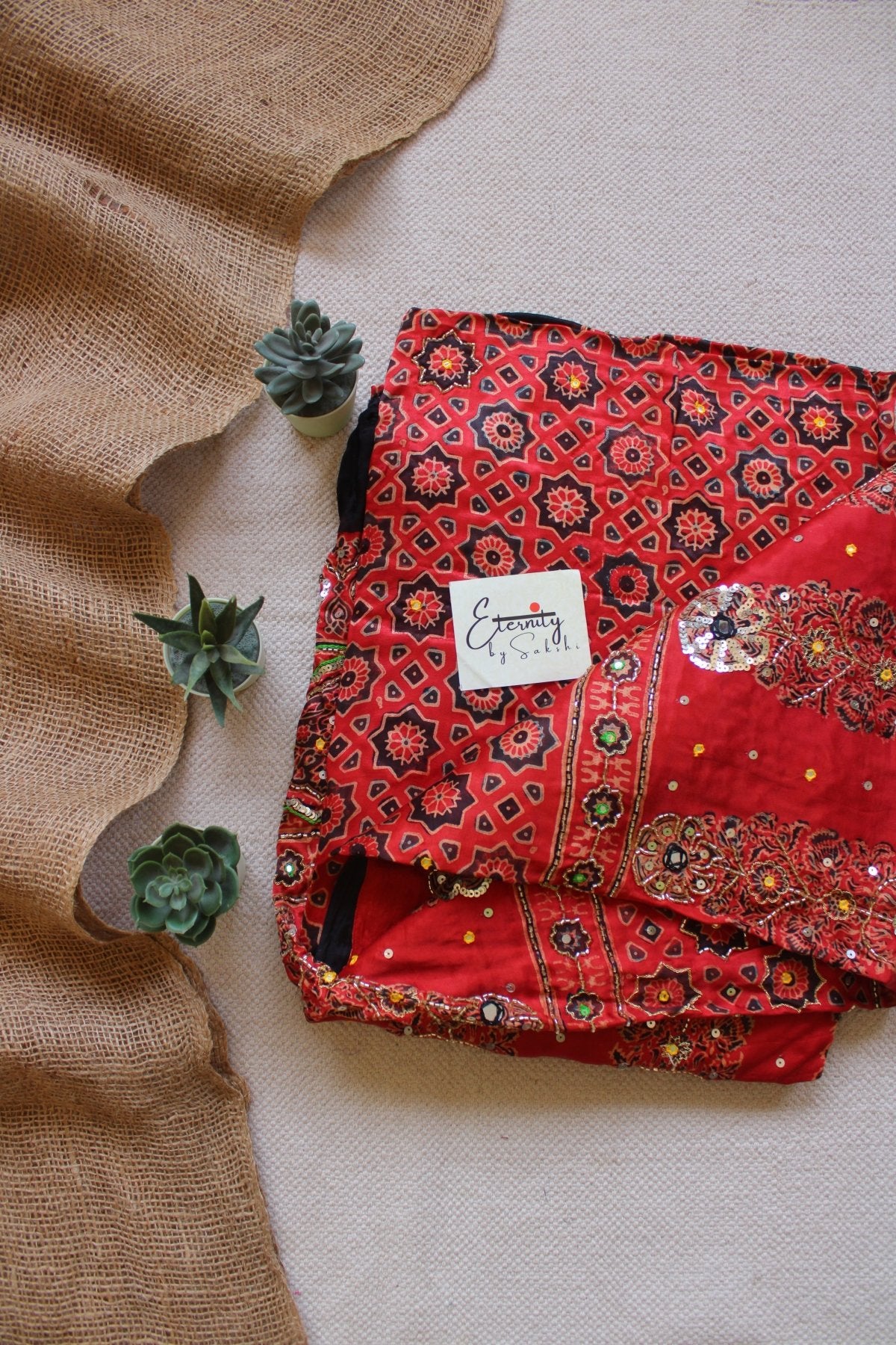 Rust Ajrakh Silk Handwork Saree - Eternity by Sakshi