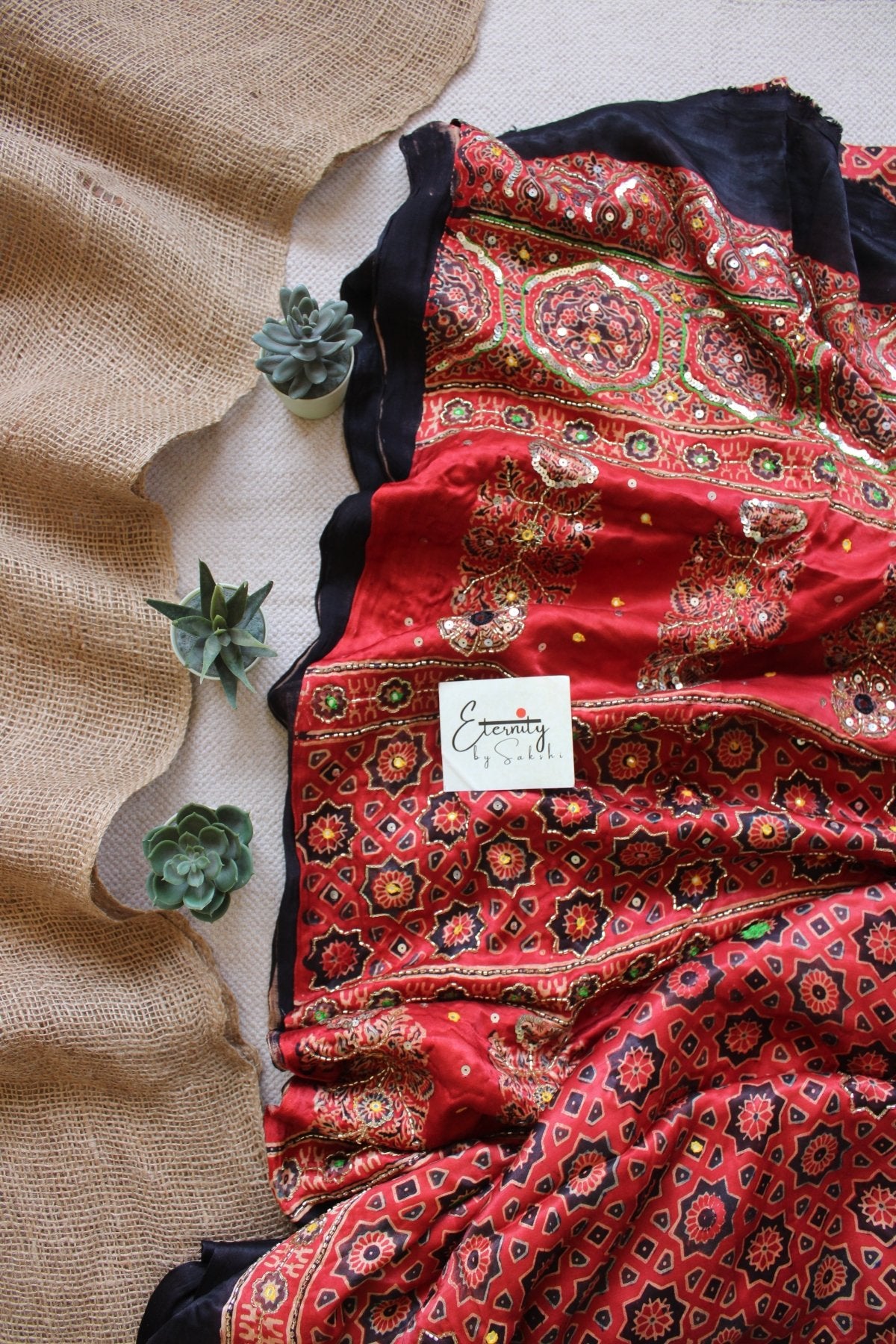 Rust Ajrakh Silk Handwork Saree - Eternity by Sakshi