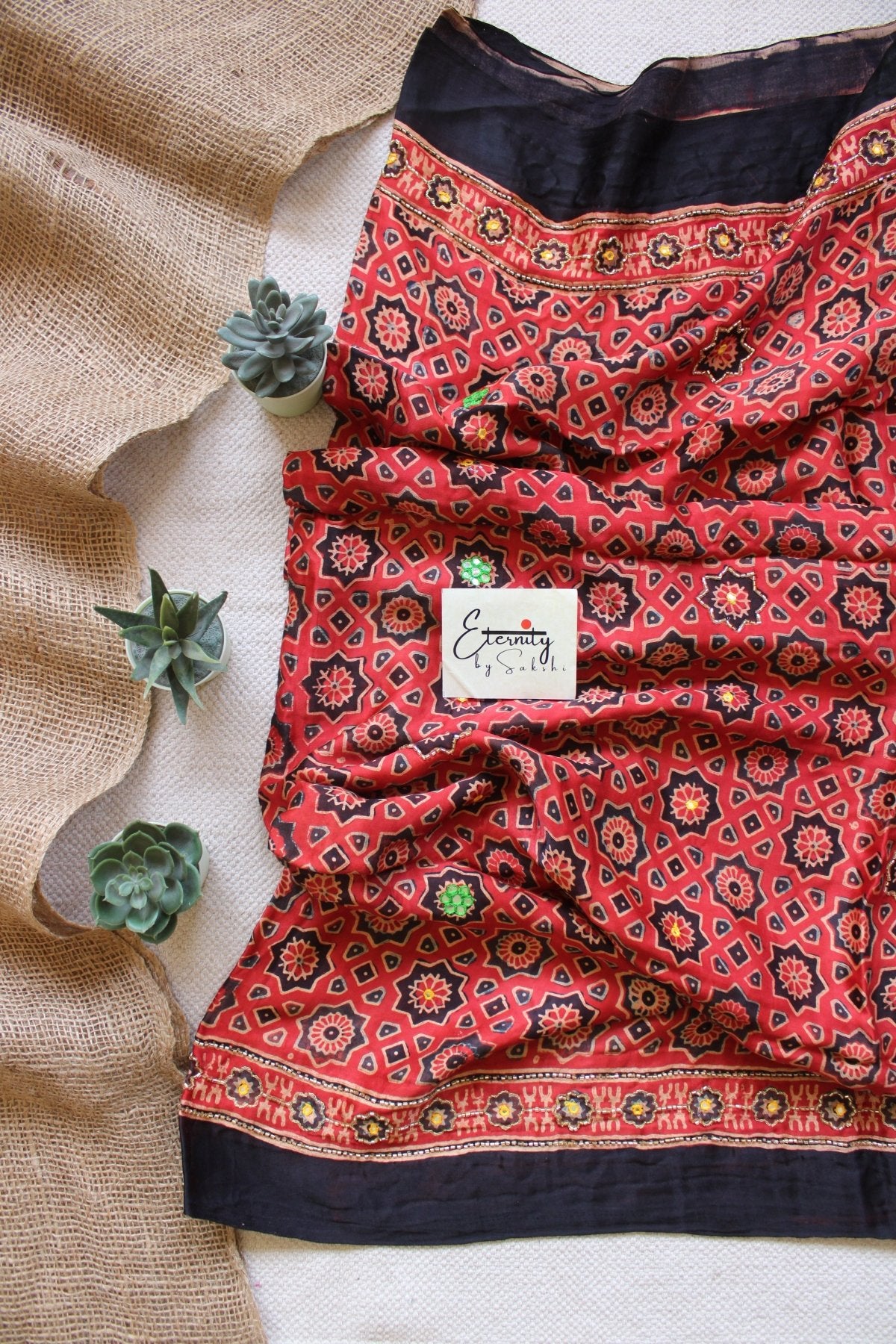 Rust Ajrakh Silk Handwork Saree - Eternity by Sakshi