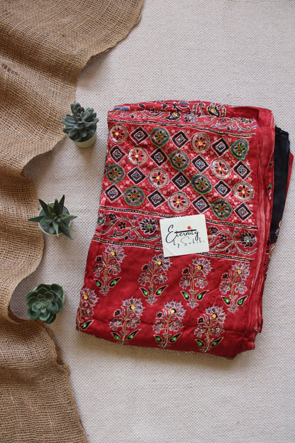 Meena - Ajrakh Silk Handwork Saree - Eternity by Sakshi
