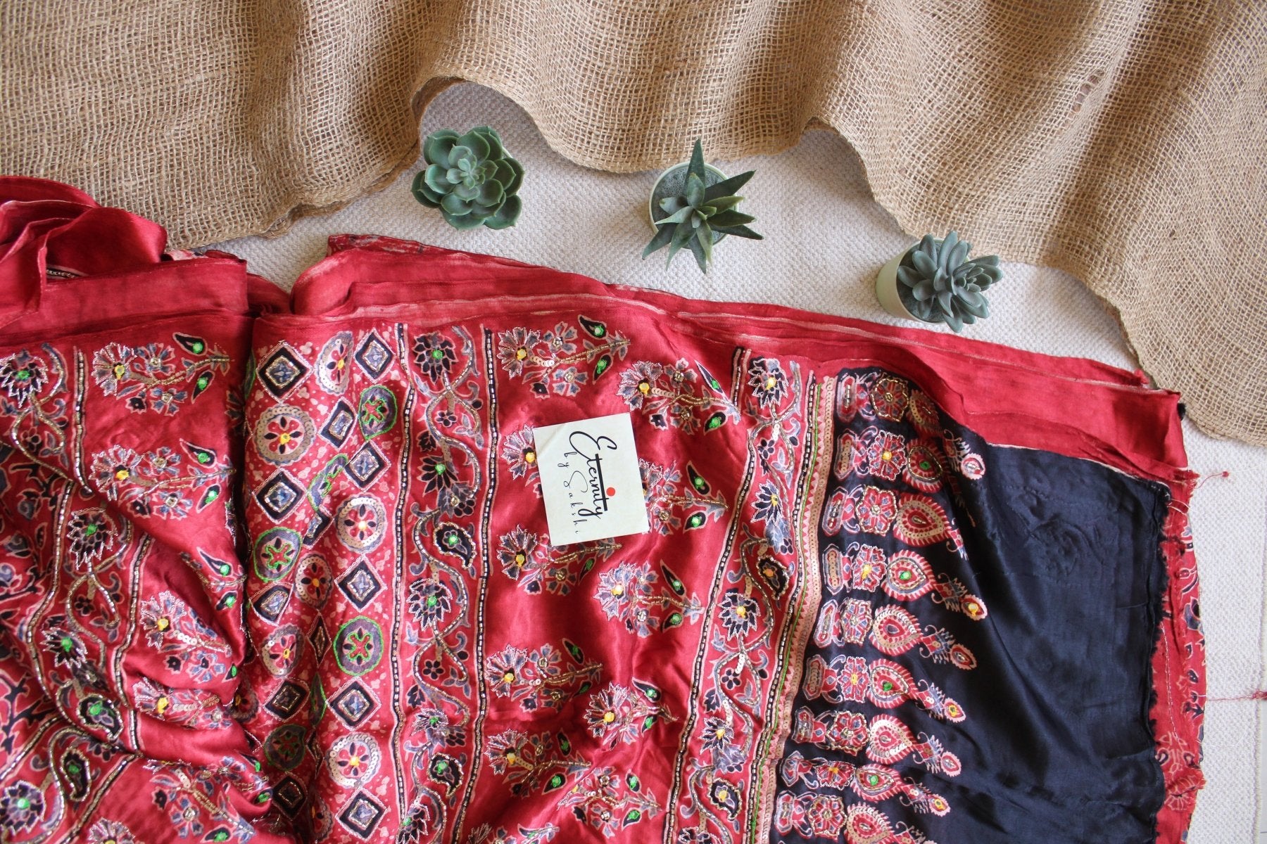 Meena - Ajrakh Silk Handwork Saree - Eternity by Sakshi