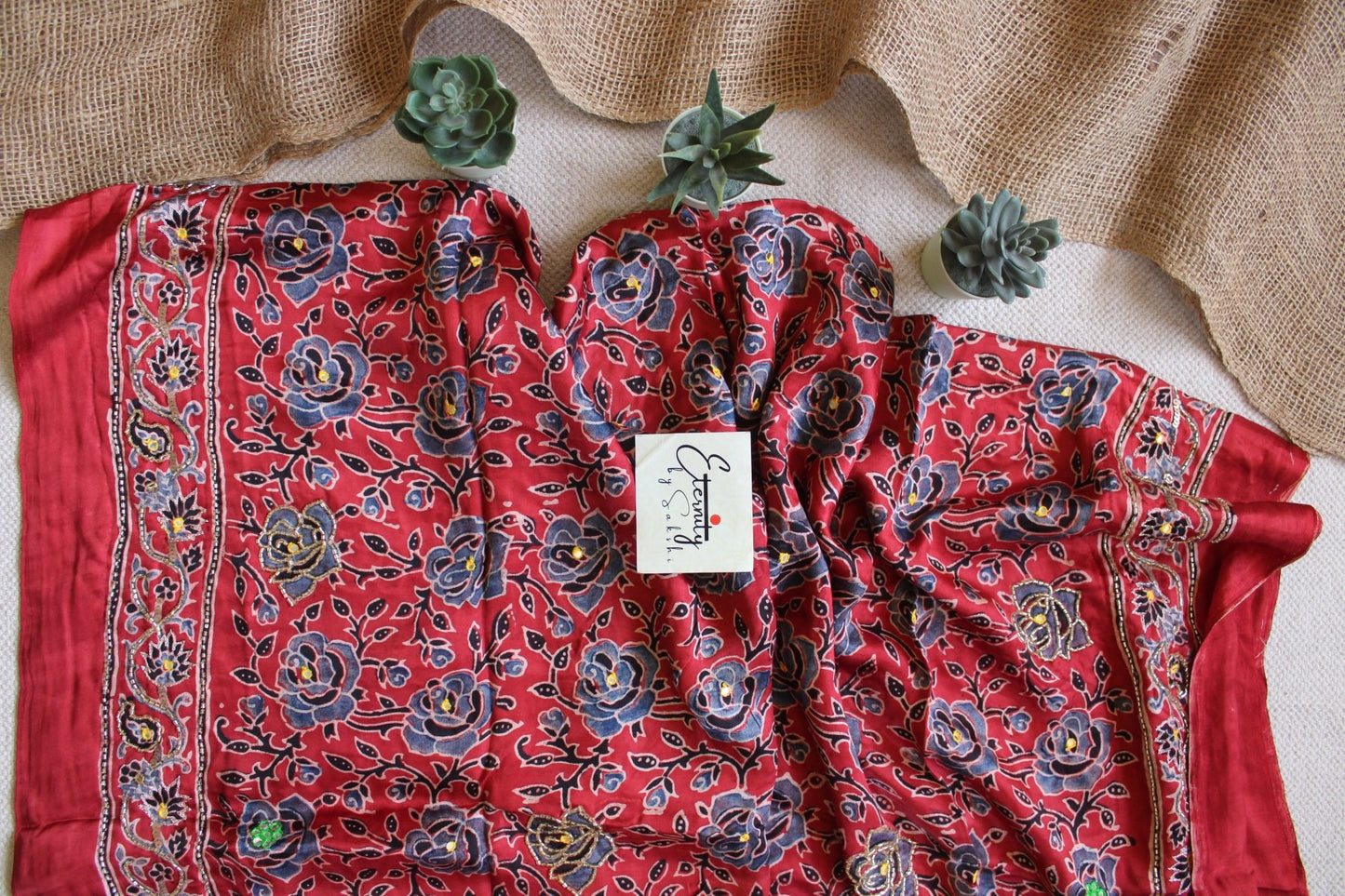 Meena - Ajrakh Silk Handwork Saree - Eternity by Sakshi