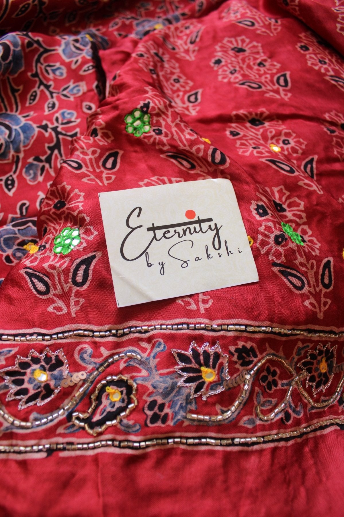 Meena - Ajrakh Silk Handwork Saree - Eternity by Sakshi