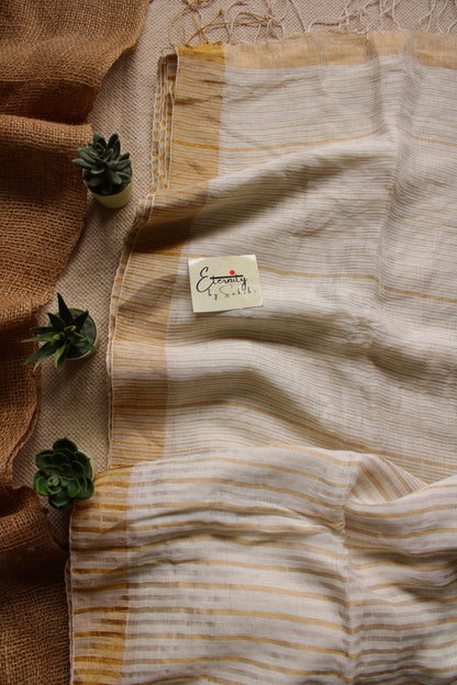 Vanilla Stripes Linen Saree - Eternity by Sakshi