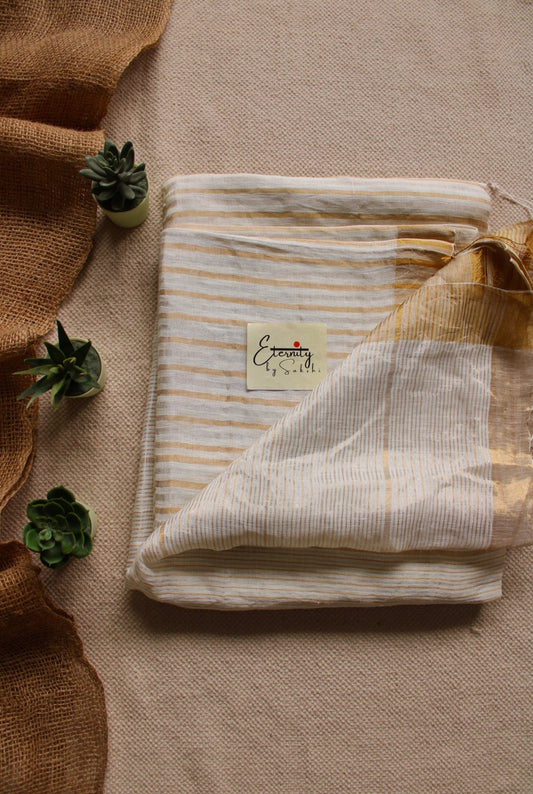 Vanilla Stripes Linen Saree - Eternity by Sakshi