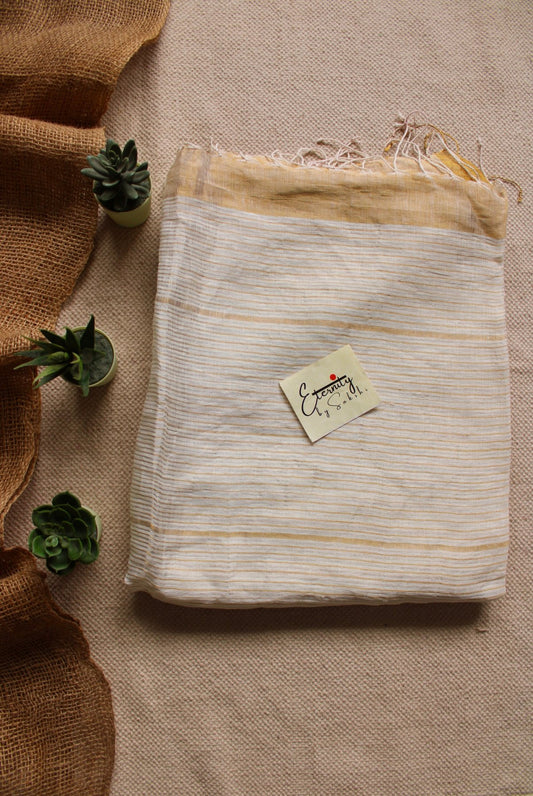 Vanilla Stripes Linen Saree - Eternity by Sakshi
