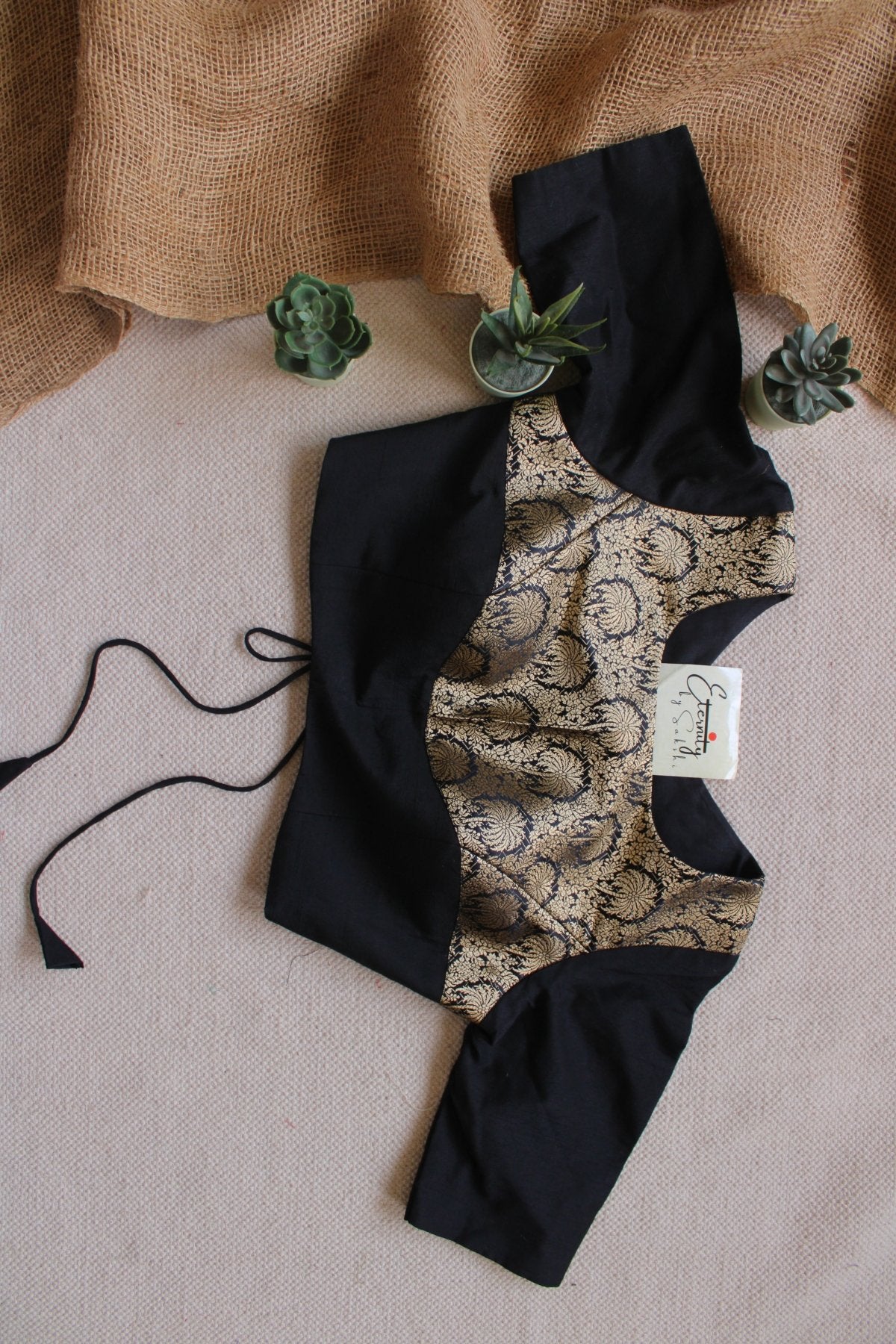 Black Gulnaar Brocade Blouse - Eternity by Sakshi