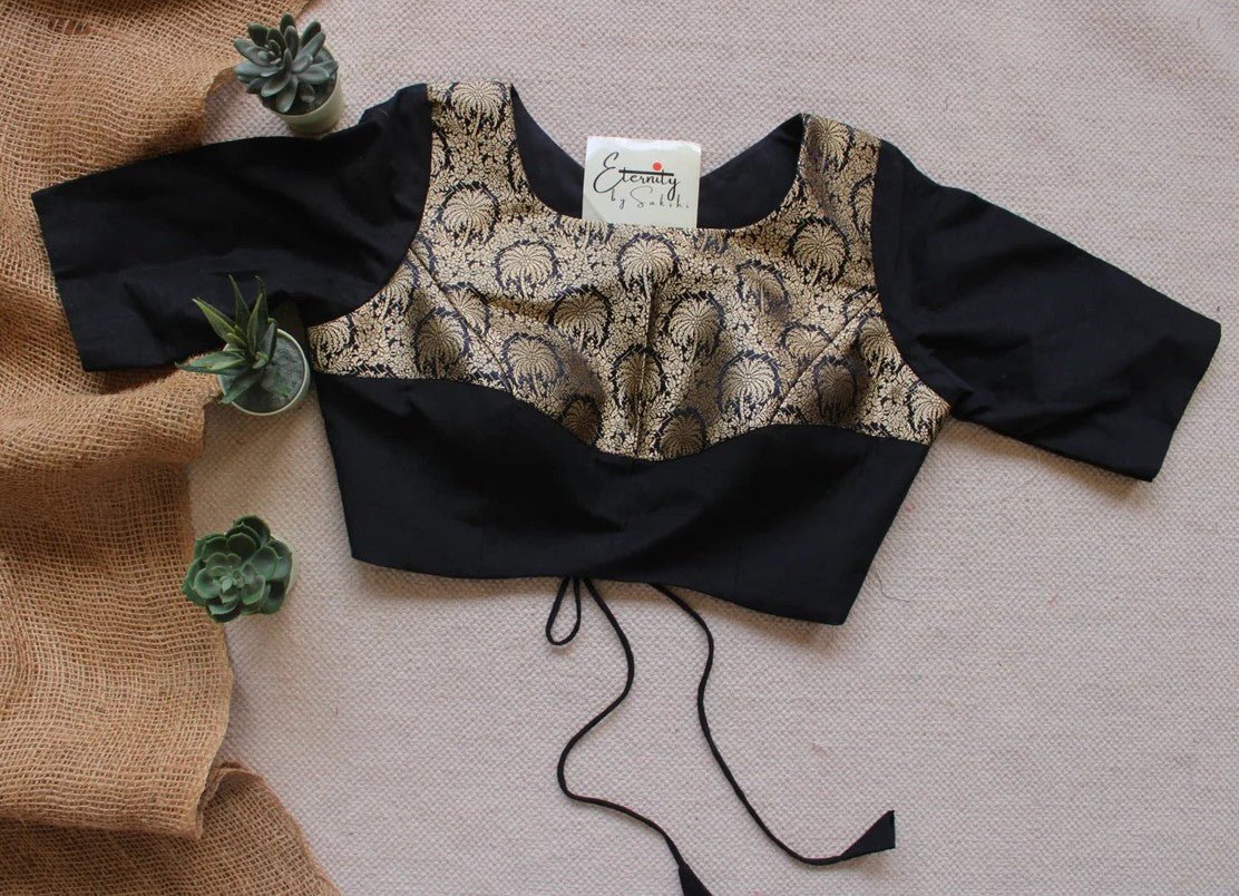 Black Noor Saree + Black Gulnaar Brocade Blouse Combo - Eternity by Sakshi