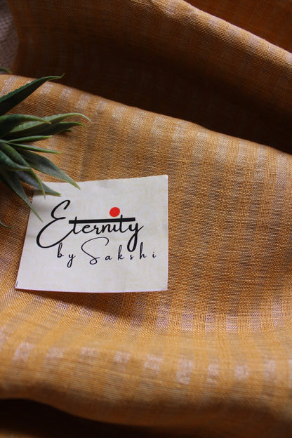 Yellow Stripes Linen Saree - Eternity by Sakshi