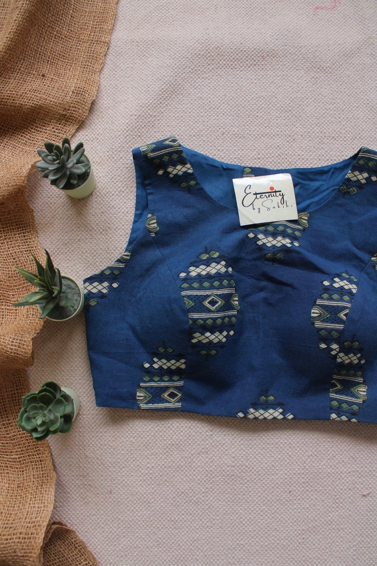 Blue Ajrakh Boatneck Blouse - Eternity by Sakshi