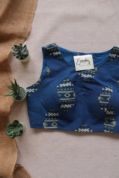 Blue Ajrakh Boatneck Blouse - Eternity by Sakshi