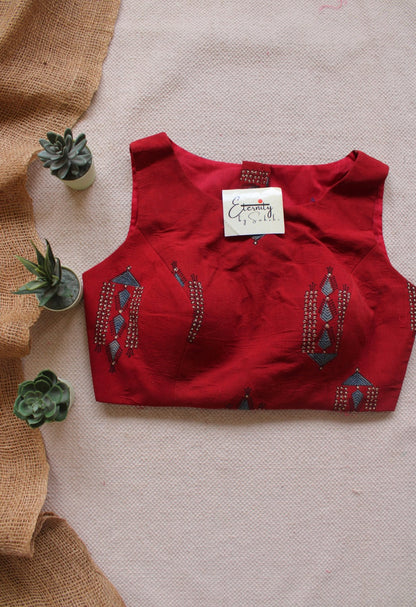 Maroon Ajrakh Boatneck Blouse - Eternity by Sakshi