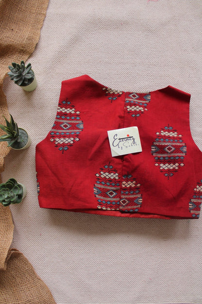 Laal Noor Ajrakh Boatneck Blouse - Eternity by Sakshi