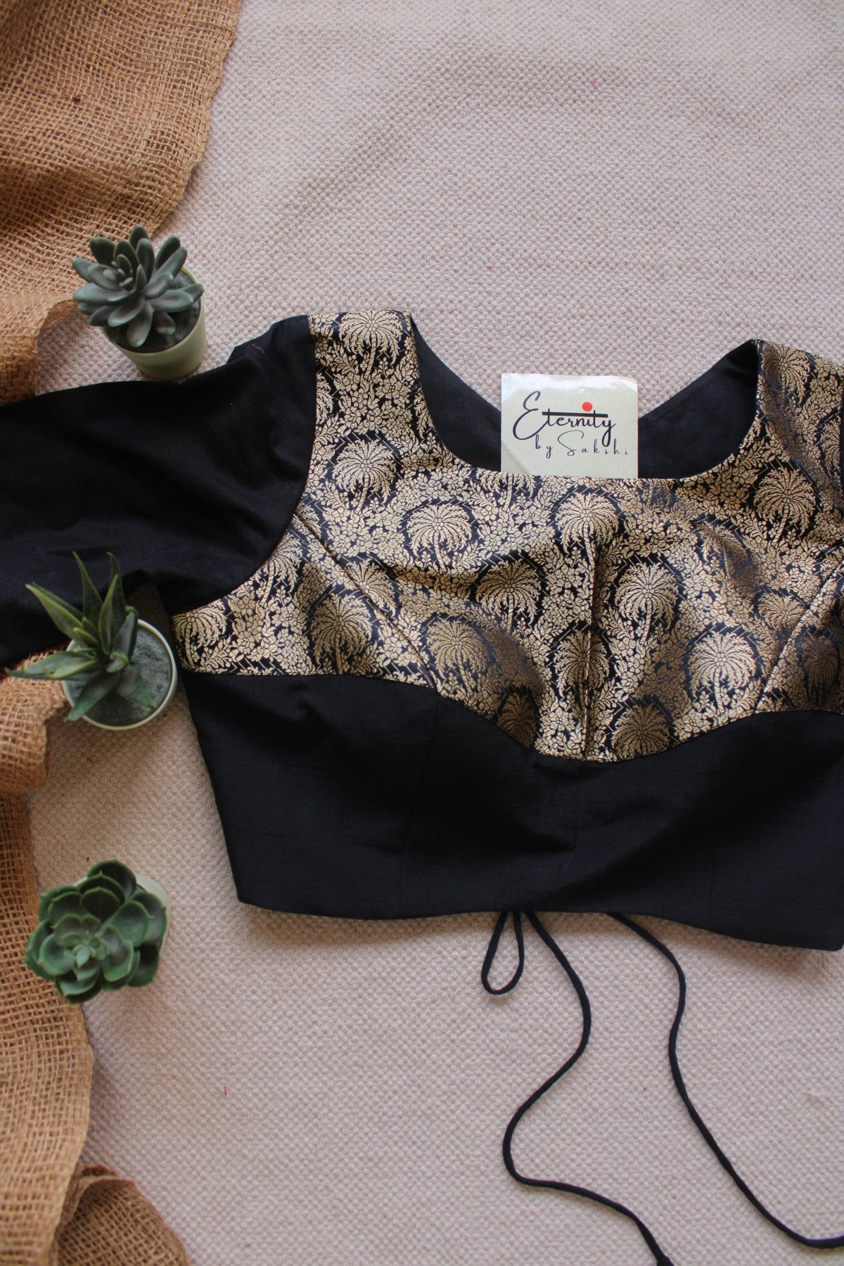Black Gulnaar Brocade Blouse - Eternity by Sakshi