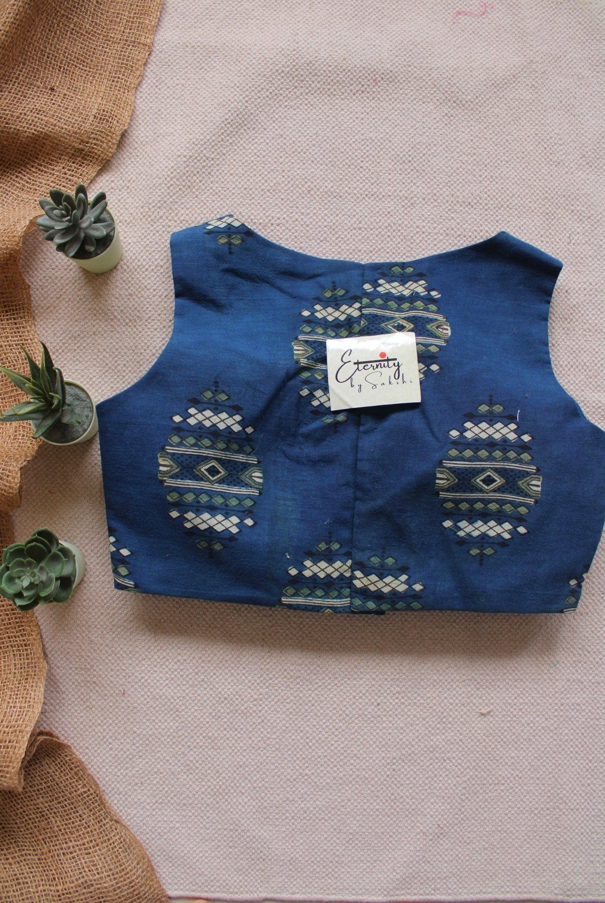 Blue Ajrakh Boatneck Blouse - Eternity by Sakshi