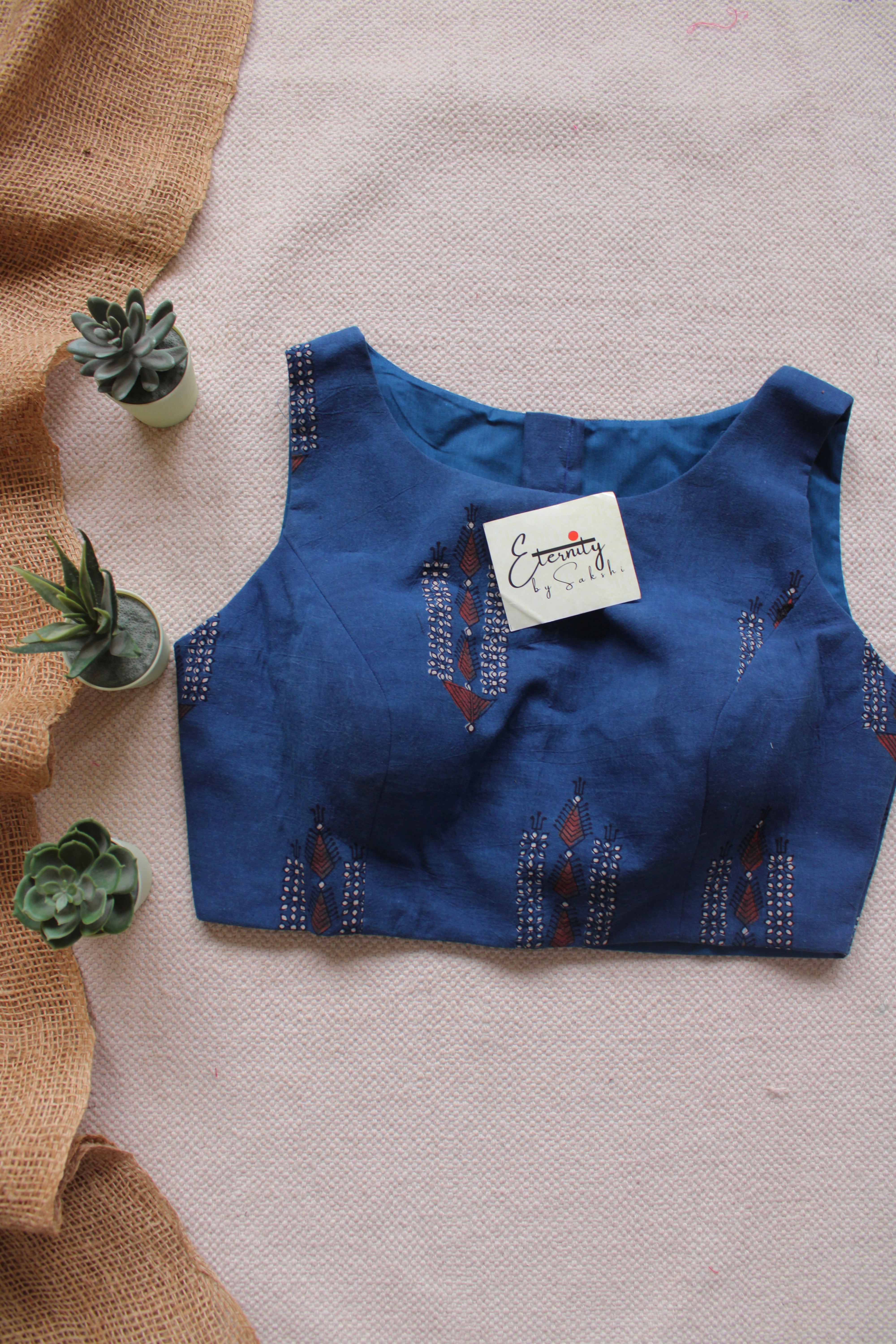 Indigo Ajrakh Boatneck Blouse