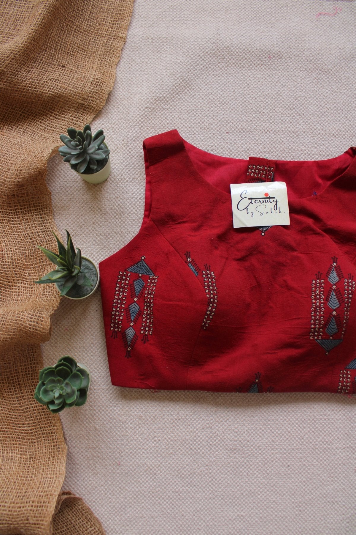 Maroon Ajrakh Boatneck Blouse - Eternity by Sakshi