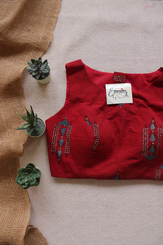 Maroon Ajrakh Boatneck Blouse - Eternity by Sakshi