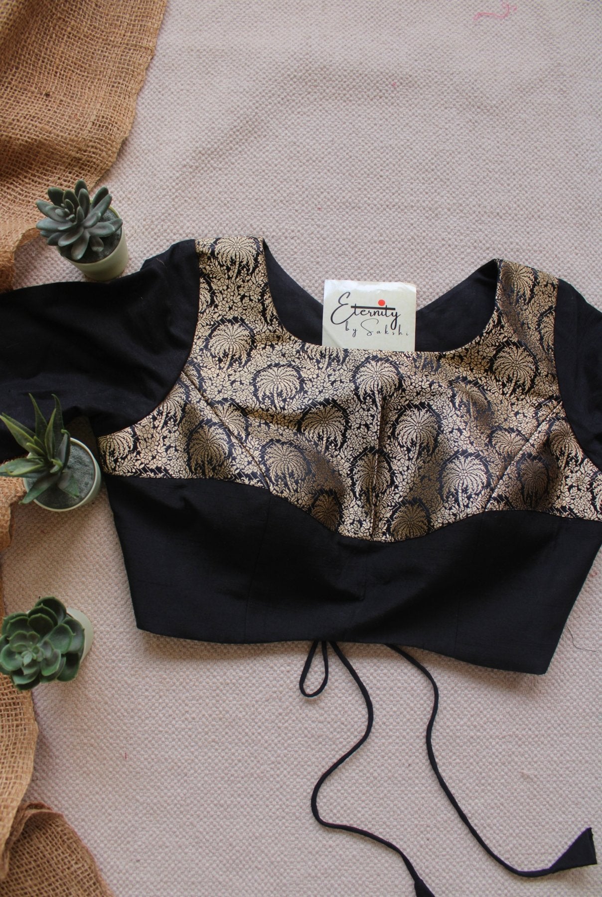 Black Gulnaar Brocade Blouse - Eternity by Sakshi