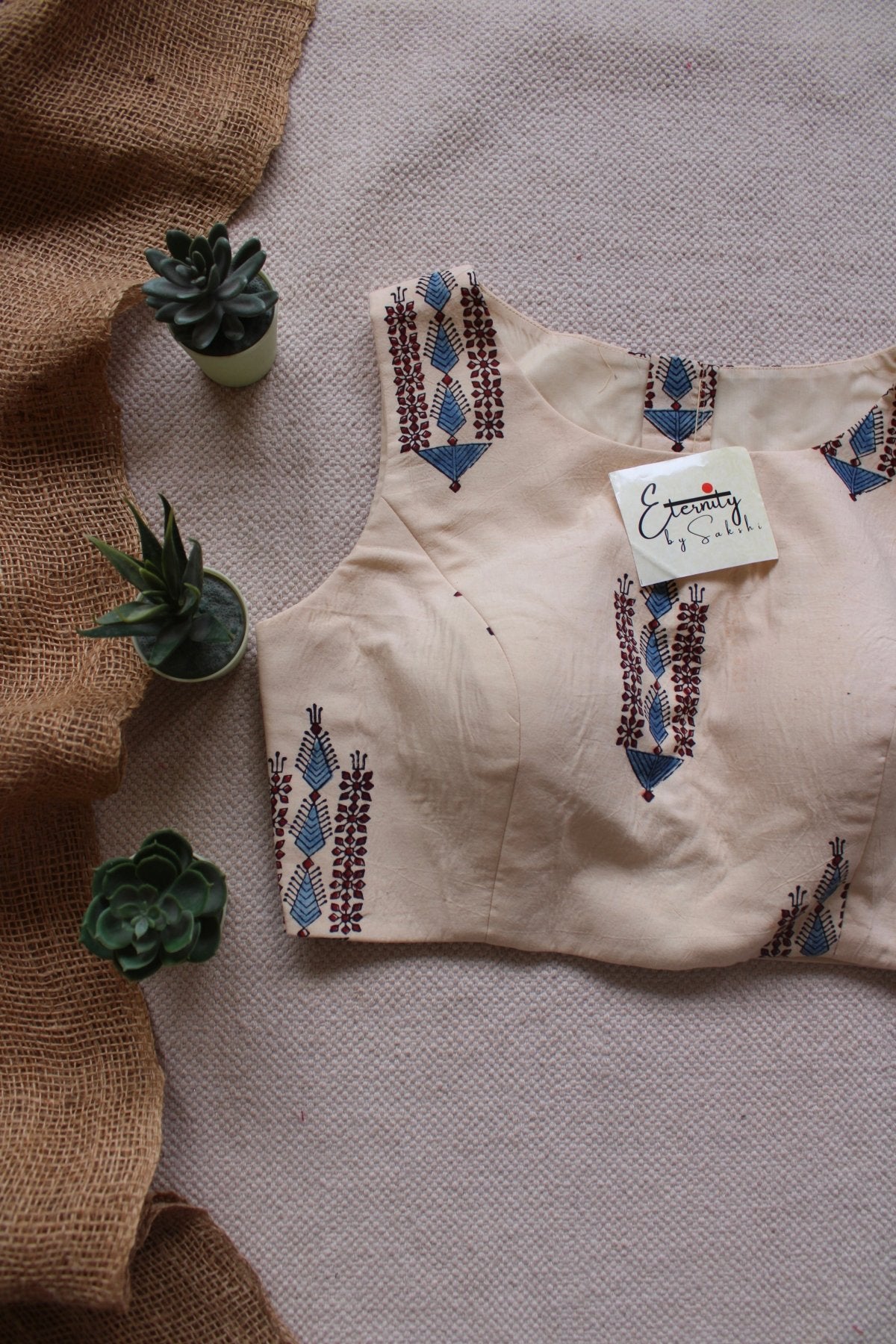 vanilla Ajrakh Boatneck Blouse - Eternity by Sakshi