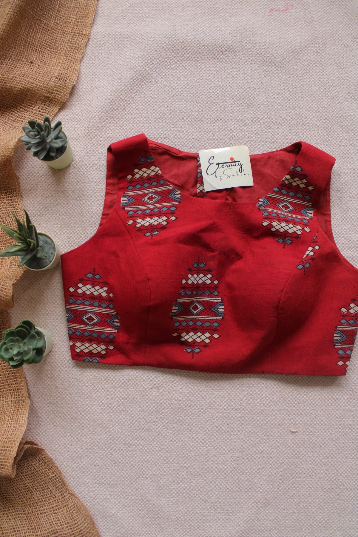 Laal Noor Ajrakh Boatneck Blouse - Eternity by Sakshi