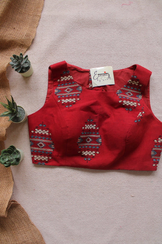 Laal Noor Ajrakh Boatneck Blouse - Eternity by Sakshi