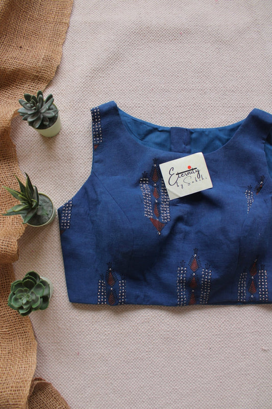 Indigo Ajrakh Boatneck Blouse - Eternity by Sakshi