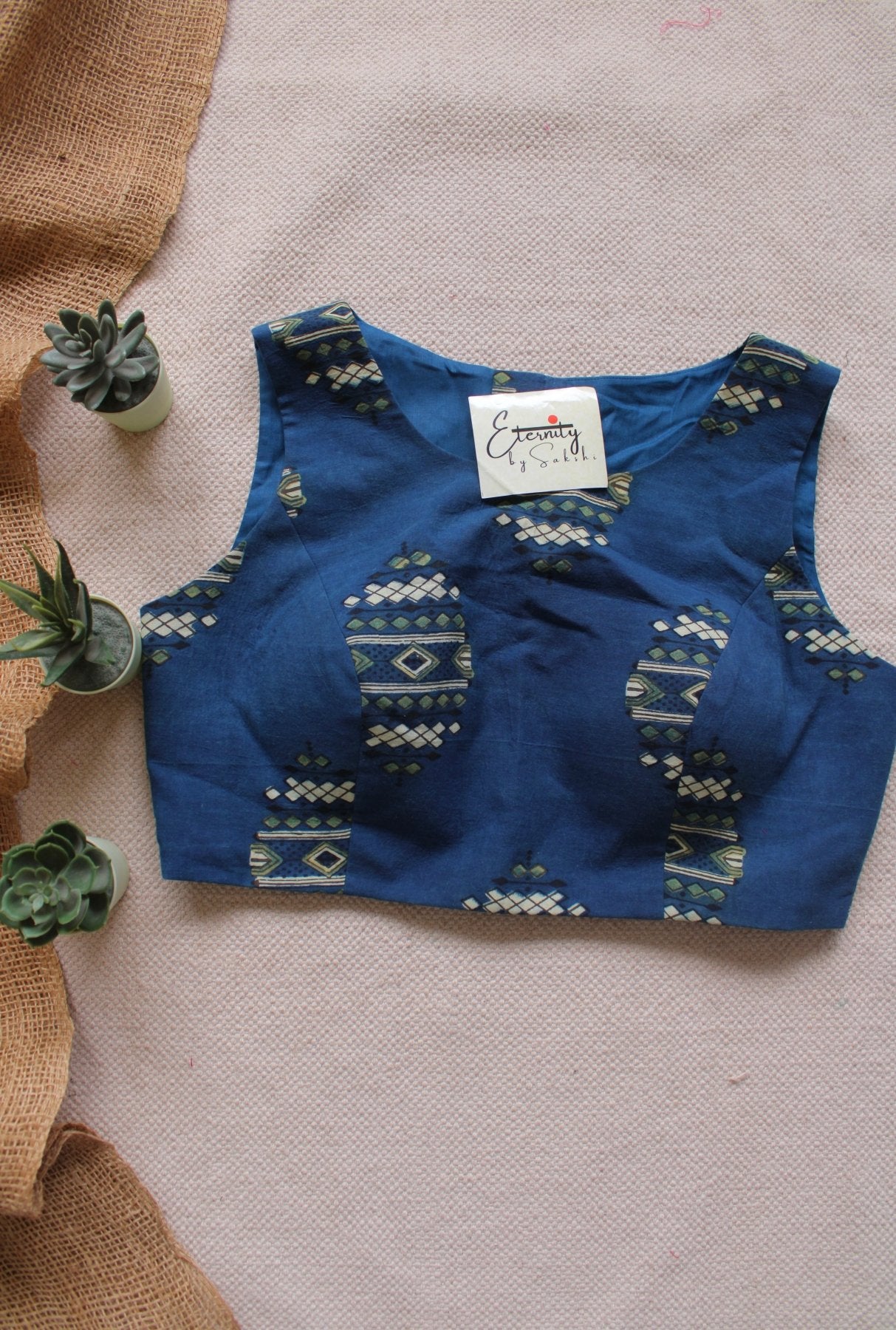 Blue Ajrakh Boatneck Blouse - Eternity by Sakshi