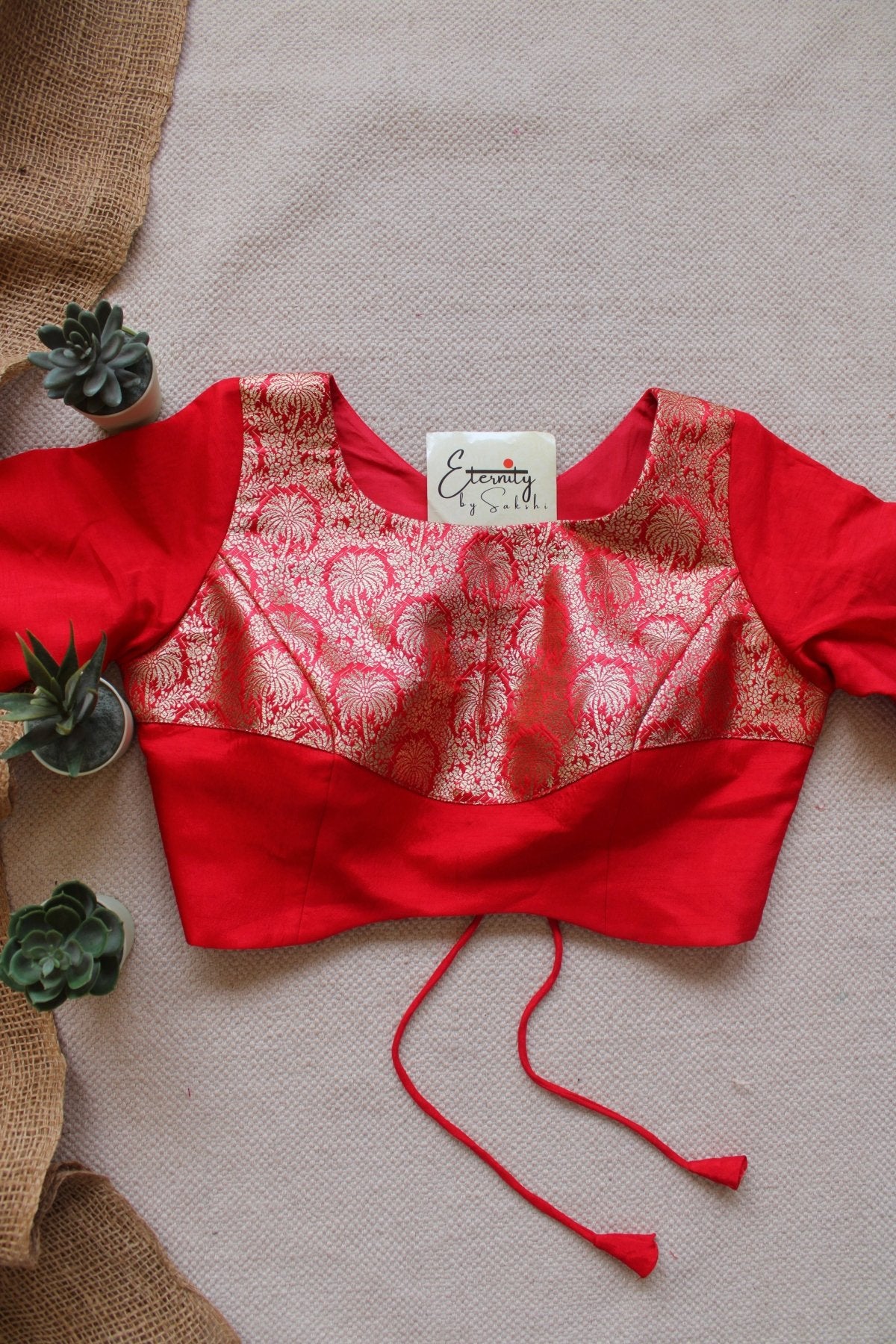 Red Gulnaar Brocade Blouse - Eternity by Sakshi