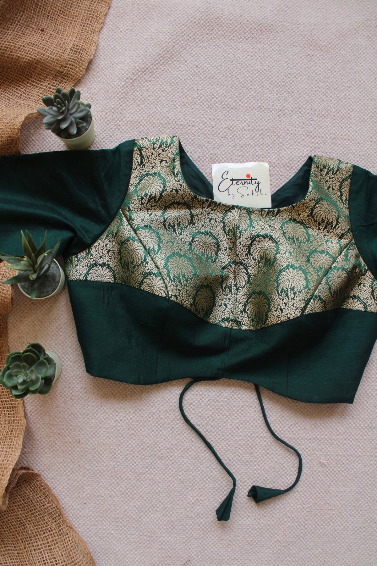 Green Gulnaar Brocade Blouse - Eternity by Sakshi