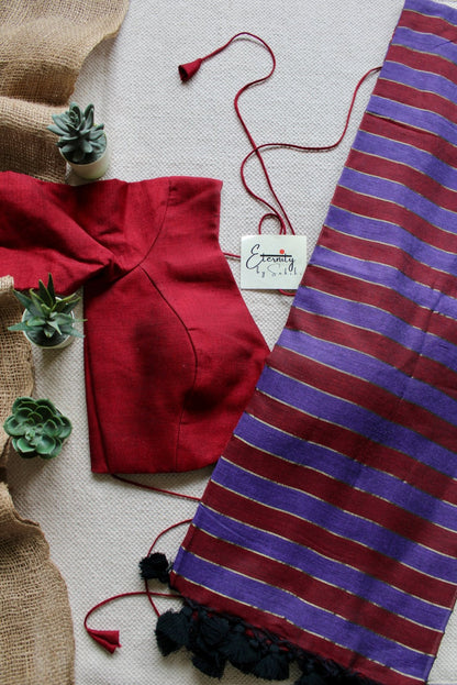Mulberry Silsila Saree +Maroonish Red Shadow Blouse Combo - Eternity by Sakshi