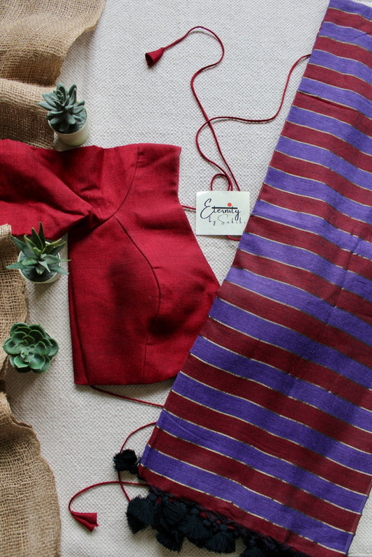 Mulberry Silsila Saree +Maroonish Red Shadow Blouse Combo - Eternity by Sakshi