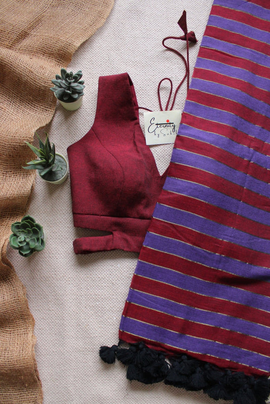 Mulberry Silsila Saree +Maroon Cutout Stretchable Blouse Combo - Eternity by Sakshi