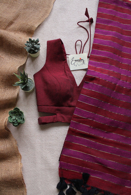 Gulaabi Silsila Saree +Maroon Cutout Stretchable Blouse Combo - Eternity by Sakshi