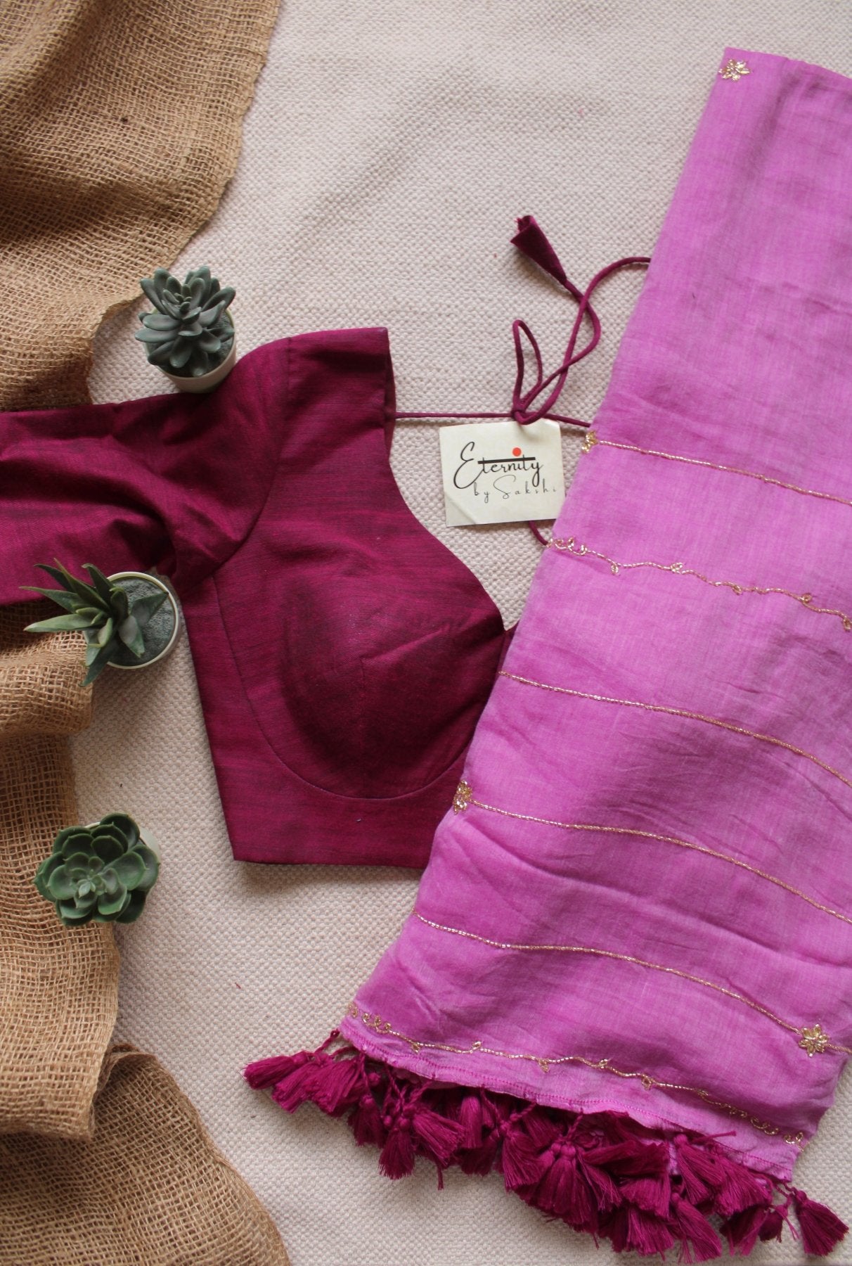 Bubblegum Noor Saree + Rosy Madhubala With Sleeves Blouse Combo - Eternity by Sakshi