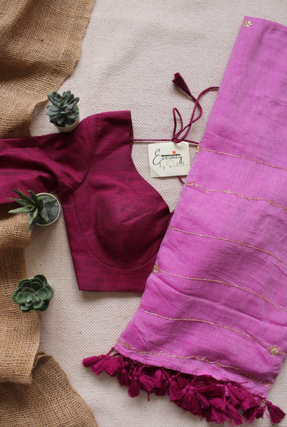 Bubblegum Noor Saree + Rosy Madhubala With Sleeves Blouse Combo - Eternity by Sakshi