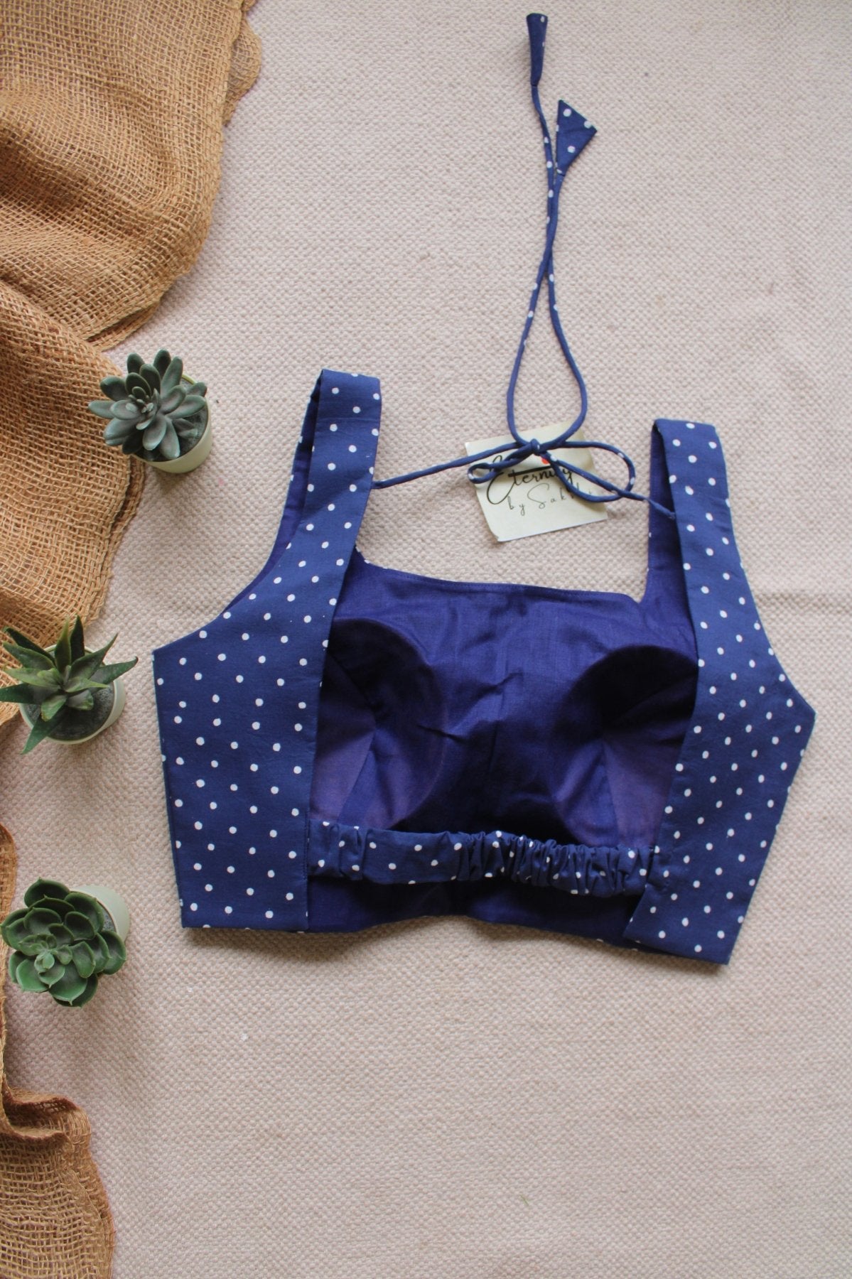 Indigo Polka Cotton Elastic Noorie Blouse - Eternity by Sakshi