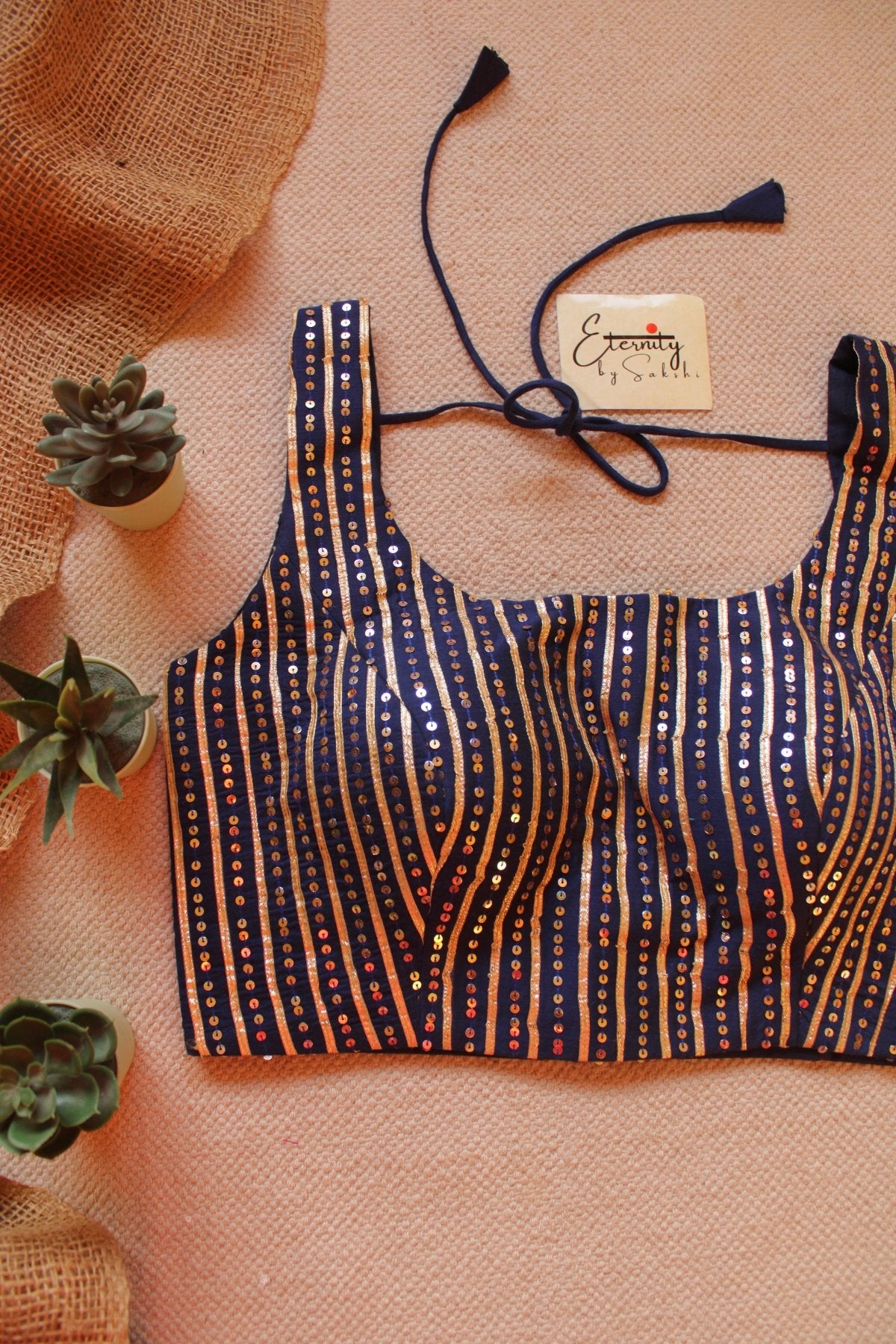 Midnight Blue MAHEK HANDWORK SAREE + Royal Blue Sitara Noorie Blouse Combo - Eternity by Sakshi