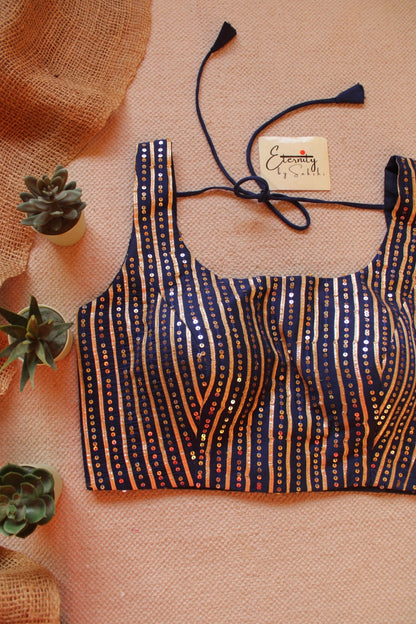 Midnight Blue MAHEK HANDWORK SAREE + Royal Blue Sitara Noorie Blouse Combo - Eternity by Sakshi