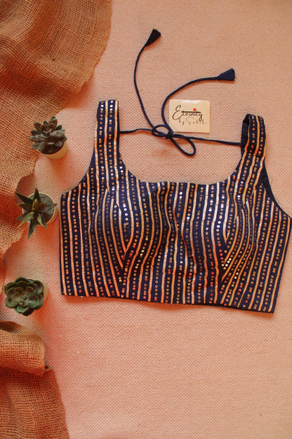 Midnight Blue MAHEK HANDWORK SAREE + Royal Blue Sitara Noorie Blouse Combo - Eternity by Sakshi