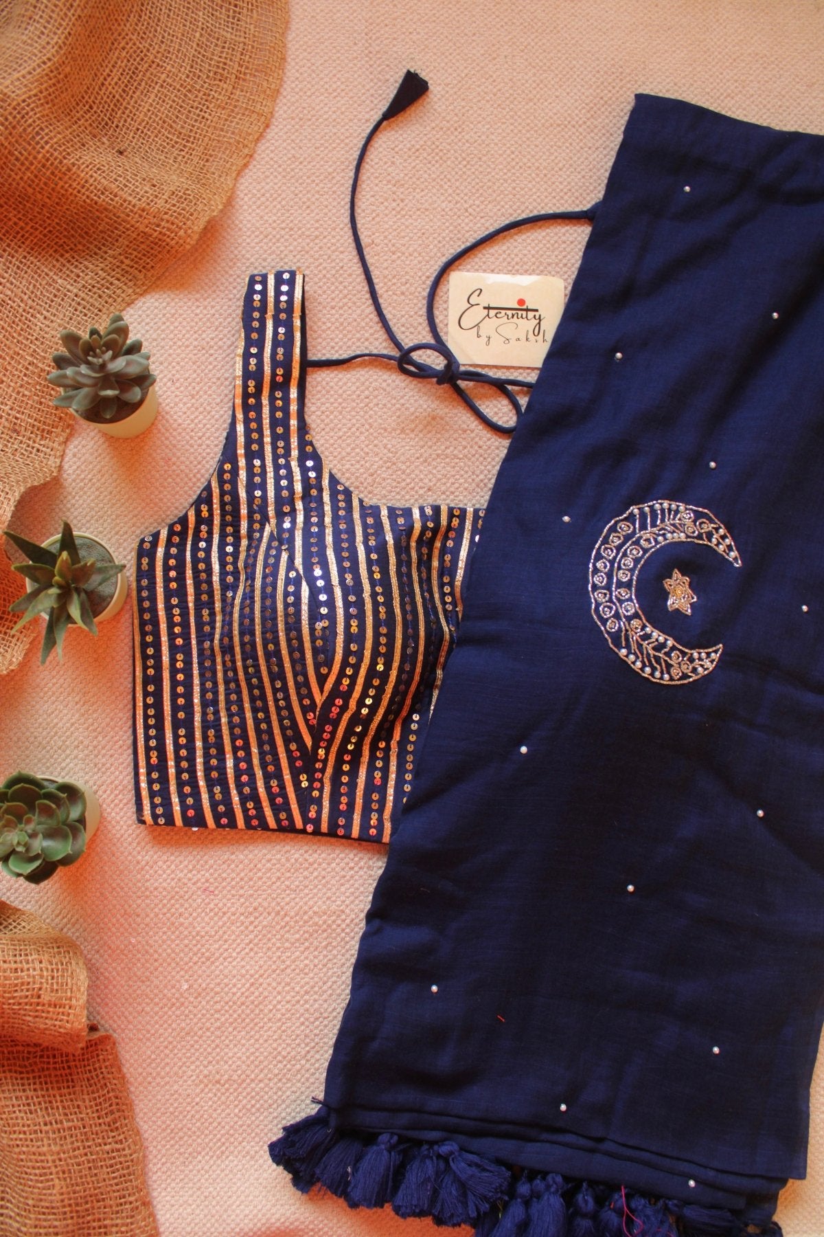 Midnight Blue MAHEK HANDWORK SAREE + Royal Blue Sitara Noorie Blouse Combo - Eternity by Sakshi