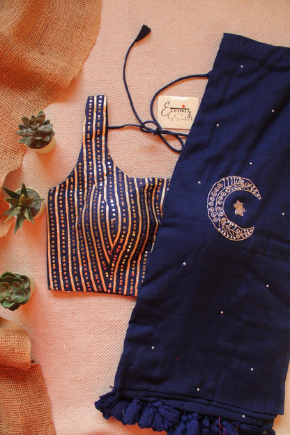 Midnight Blue MAHEK HANDWORK SAREE + Royal Blue Sitara Noorie Blouse Combo - Eternity by Sakshi