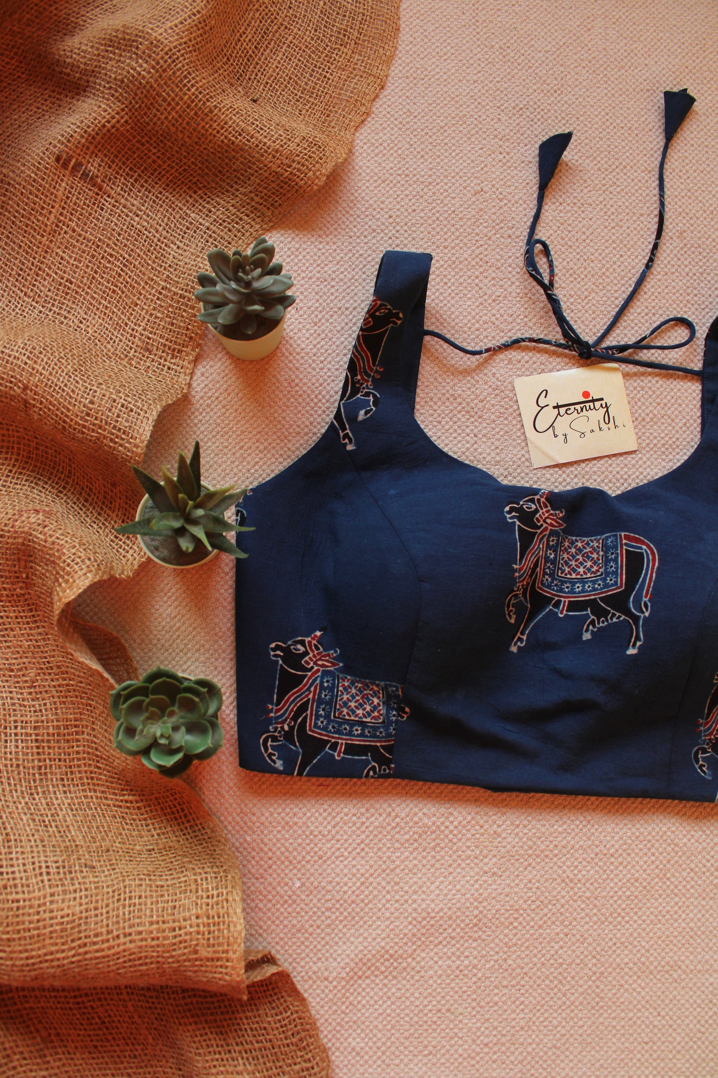 Blue Gauri Ajrakh Boatneck Blouse