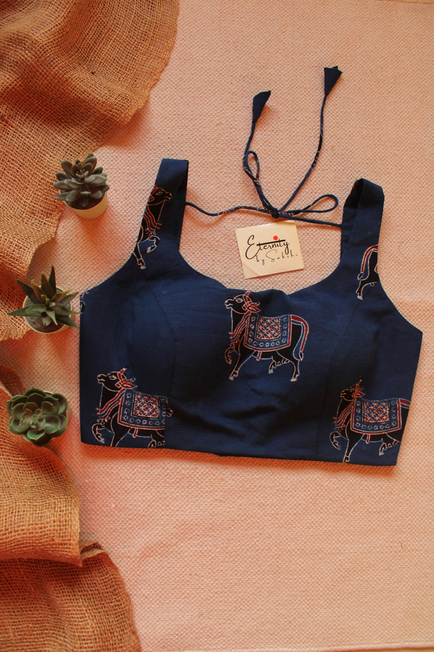 Blue Gauri Ajrakh Boatneck Blouse